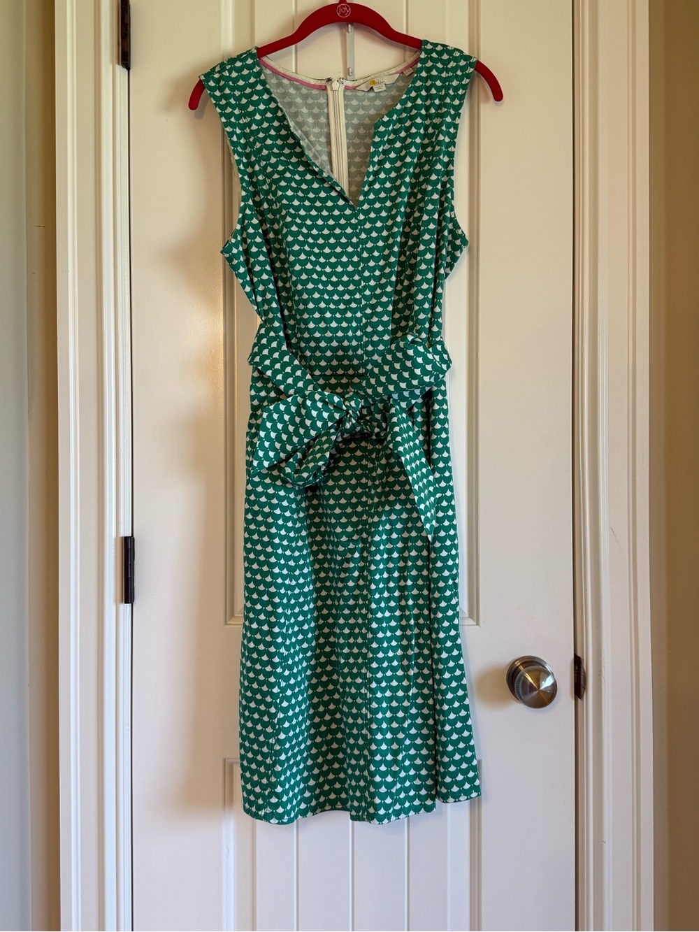 Boden Green Geometric Tie-Waist Midi Dress